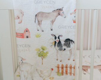 Farm Animals Personalized Blanket, Baby Name Blanket, Custom Blanket for Kids