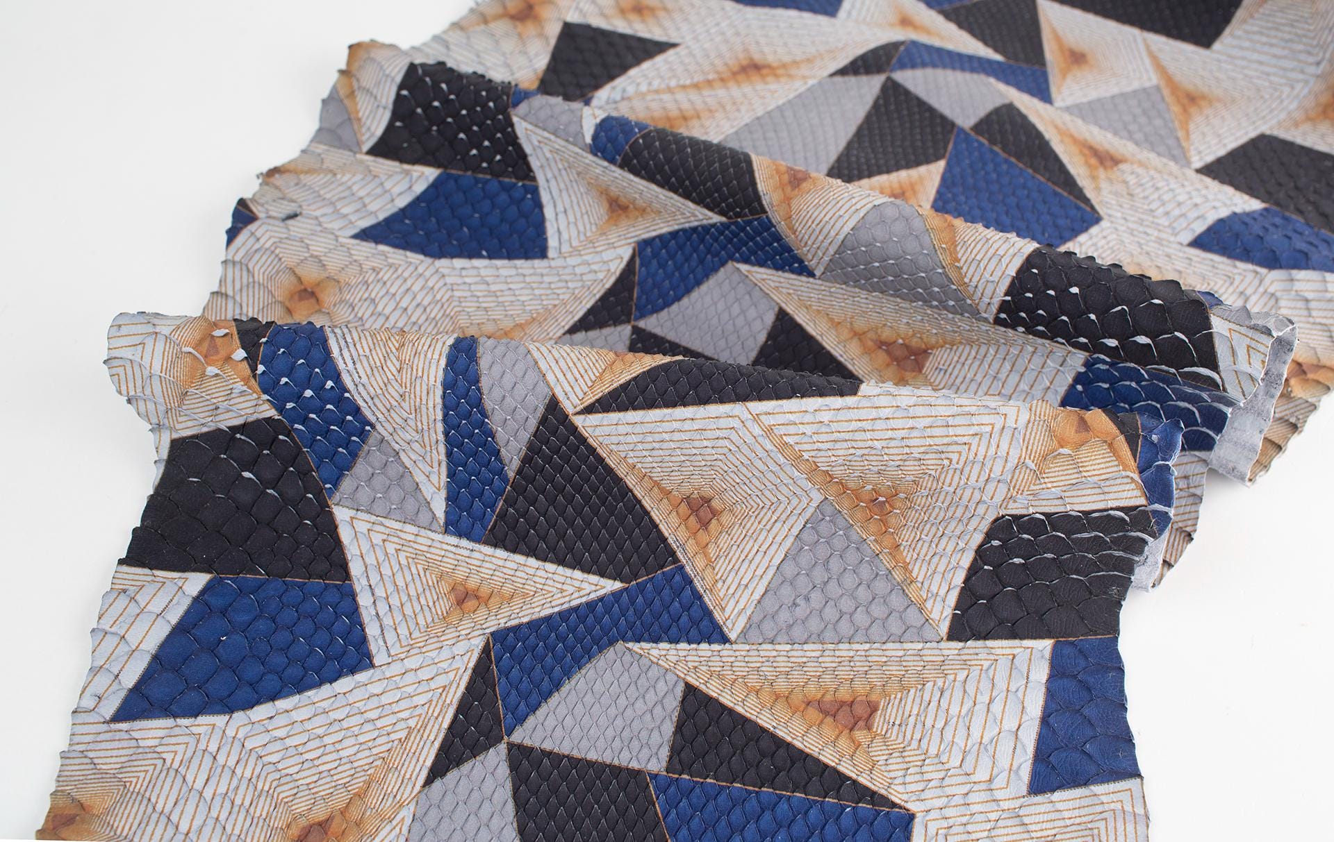 Multicolor (Blue/Black/Orange/White) Print ITALIAN genuine SNAKE AYERS (non Cites) leather  skin