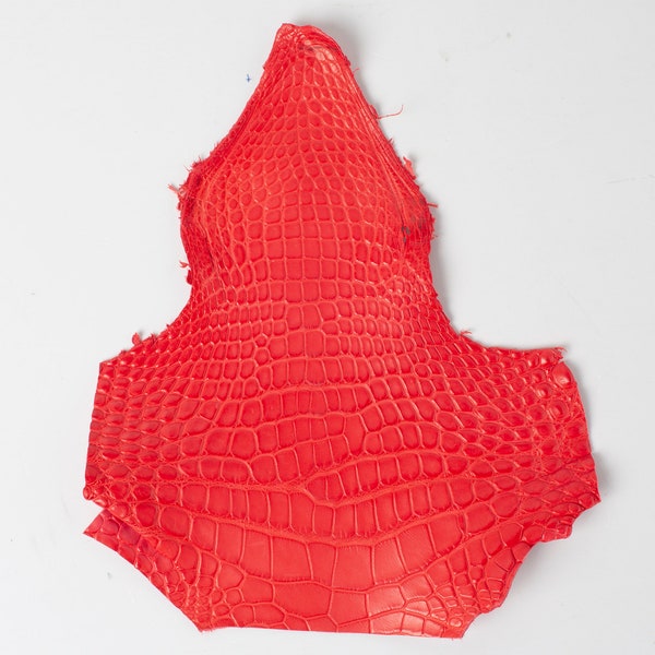 ITALIAN Red Coral genuine real REPTILE (non Cites) neck leather glossy scraps (17x20cm/6.7x7.87in)