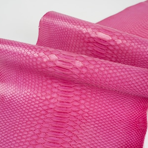 Peut inclure: Gros plan sur une feuille de cuir de serpent rose. Le cuir a une surface texturée et écailleuse.