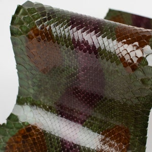 Green/Brown/Bordeaux Print ITALIAN genuine SNAKE AYERS (non Cites) leather skin