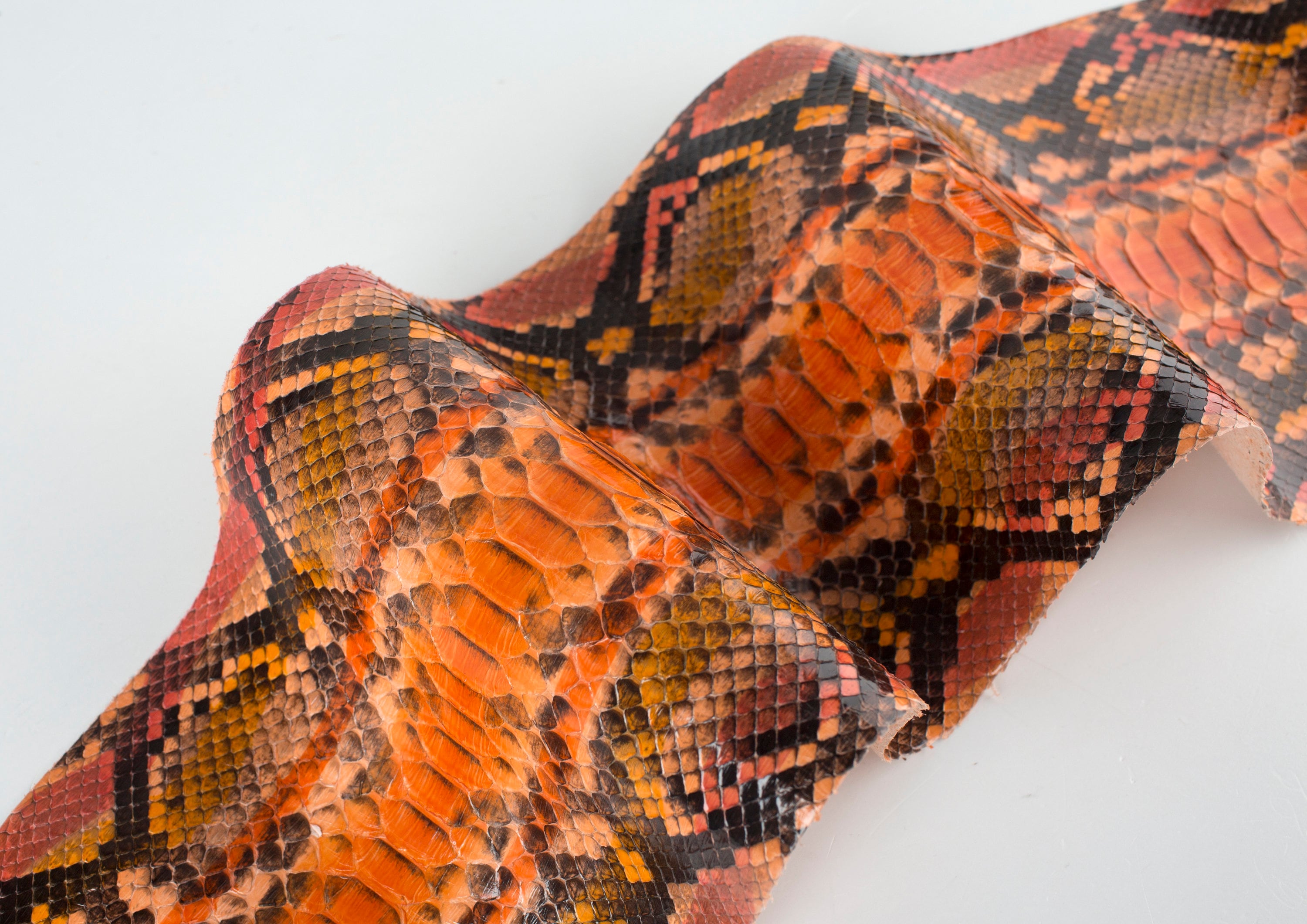 Orange ITALIAN genuine SNAKE leather glossy skin Etsy