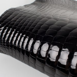 ITALIAN Black genuine real REPTILE part belly leather (non Cites) glossy scraps (15x37cm/5.9x14.56in)
