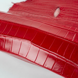 ITALIAN Red Saturated genuine real REPTILE tail leather (non Cites) glossy scraps (18x67cm/7.08x26.37in)
