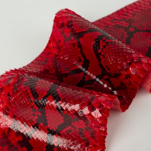 Rouge/Noir ITALIEN cuir véritable SNAKE peau brillante