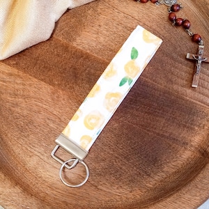 Lourdes Roses Wristlet Key Fob, Traditional Catholic Keychain, Catholic Lanyard, Bridesmaid Gift