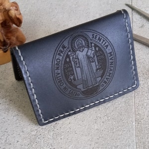 Catholic Saint Men's Leather Card Wallet Black | Catholic Men's Gift | Priest Gift | Personalized Wallet | Catholic Wedding Gift