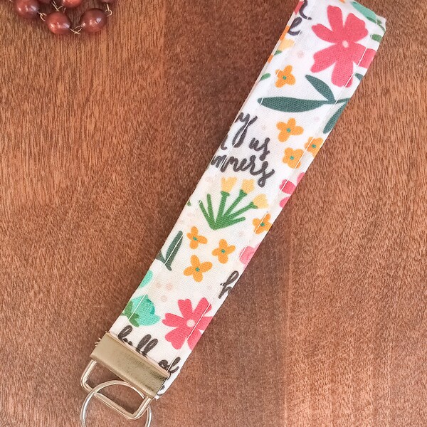 Hail Mary Flower Wristlet Key Fob | Traditional Catholic Keychain | Key Wrist Strap with Keyring for Marathons