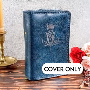 Vater Lasance Marian Blue Leather Missal Cover, katholischer Bucheinband mit Reißverschluss, Geschenk für Männer, Geschenk für Frauen, Geschenk für Priester