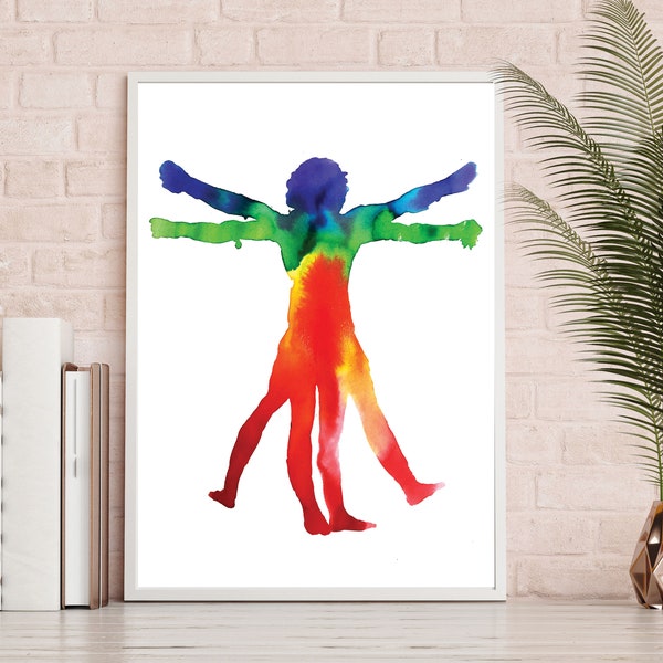 Acuarela Chakra Man Art Print / 7 Chakras Art Print / Arte espiritual / Abstract Chakra Man Print / Arte de meditación / Grounding Art Print