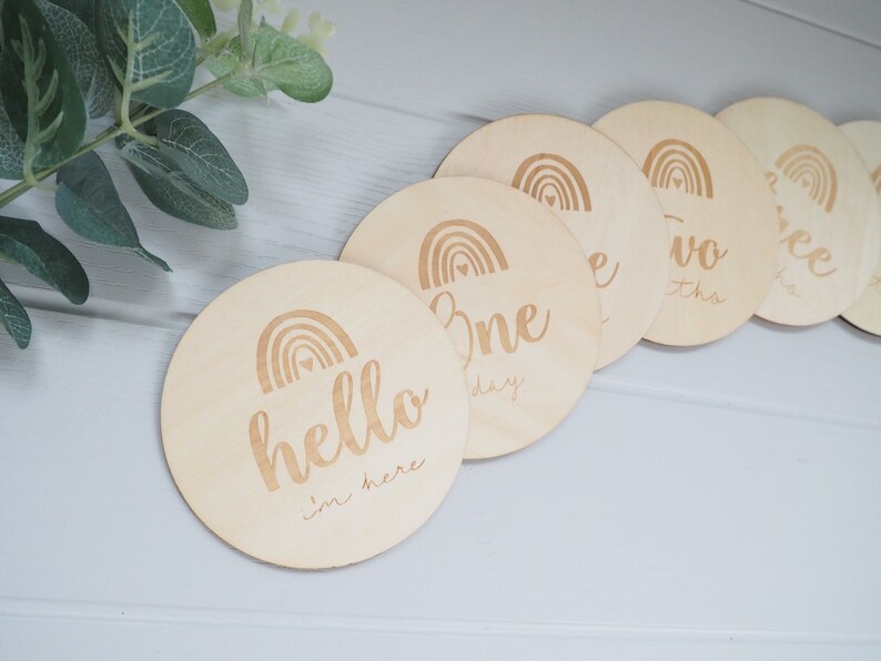 Baby wooden milestones plaques, baby monthly photography props, new born baby gift, rainbow milestone cards image 1