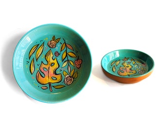 ceramic ring dish - hand painted leaves / 4.5" ceramic resin jewelry dish, trinket dish, ash tray