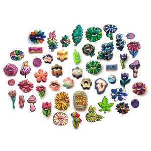 mystery magnets | 5 or 10 piece surprise pack | clay shrink plastic resin trippy unique rainbow magnet set