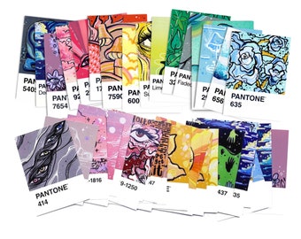 mystery mix tiny art prints 5 pack / mini illustration rainbow cardstock surprise blind box