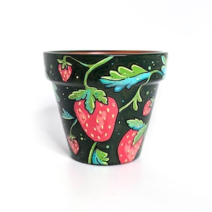 hand painted plant pot | 3.5" strawberry mini terracotta indoor planter
