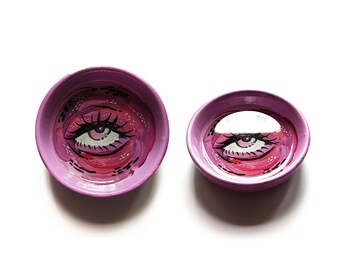 purple eye mini trinket dish ash tray / 3" jewelry dish hand painted ceramic resin tray ashtray