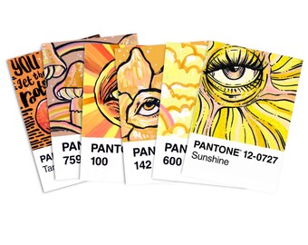 tiny pantone print set / yellow pack / 6 playing card size illustration cardstock prints