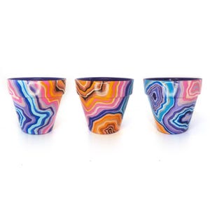 hand painted plant pot | 4.5" agate pattern mini terracotta planter for indoor house plants