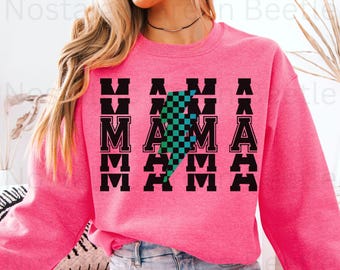 Retro Mama Lightening Bolt Shirt| Retro 90s Checkered Mom Sweatshirt| Varsity Mama Hoodie| Checkered Mom Tshirt| Mama Bolt Shirt| Mom Tee