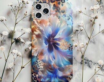 Tropical Floral Tough Phone Case,  Tropical Floral Design For iPhone/Samsung Galaxy Phones| Hibiscus Leopard Print, Chic Floral Design