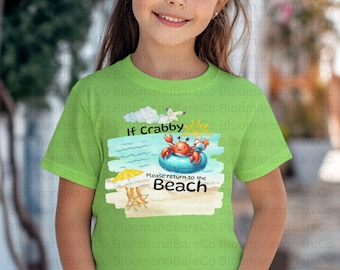 Si está de mal humor, por favor regrese a la playa. Camiseta de cangrejo. Camiseta divertida de playa. Camiseta de playa. Camisetas de fiesta en la playa. Diseño humorístico del océano.