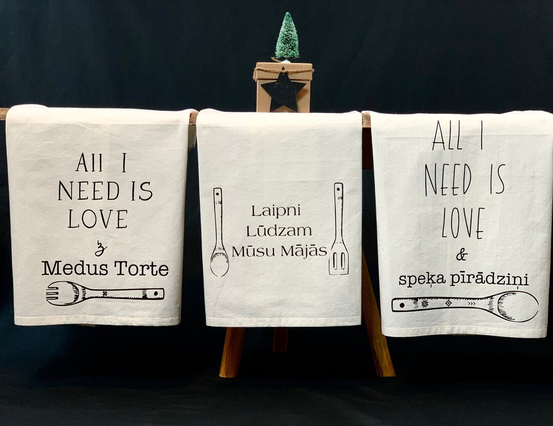 Flour Sack Dish Towels, 100 Cotton, Towels Printed in Latvian and