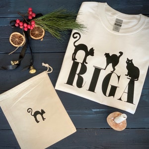 Latvian T-Shirt RIGA+Black Cats+gift bag