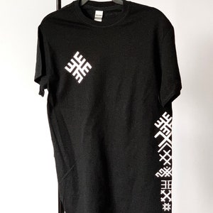 T-shirt with Latvian ethnic prints.