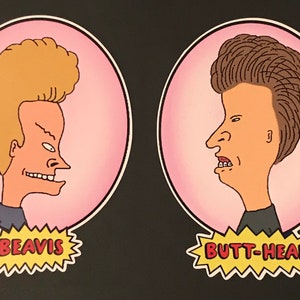 Set of 2 Beavis and Butthead 3x4” color vinyl decals water / weather resistant