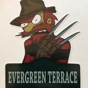 Nightmare On Evergreen Terrace 4X3 IN Full Color Die-Cut Vinyl Decal Sticker The Simpsons Freddy Krueger