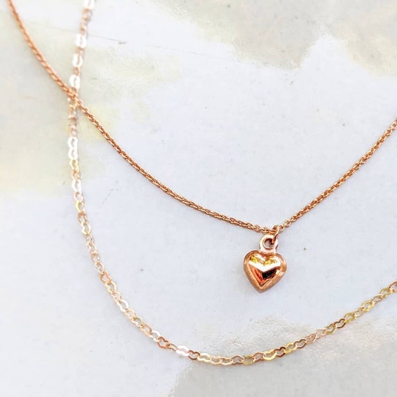 14k rose gold heart cheap necklace