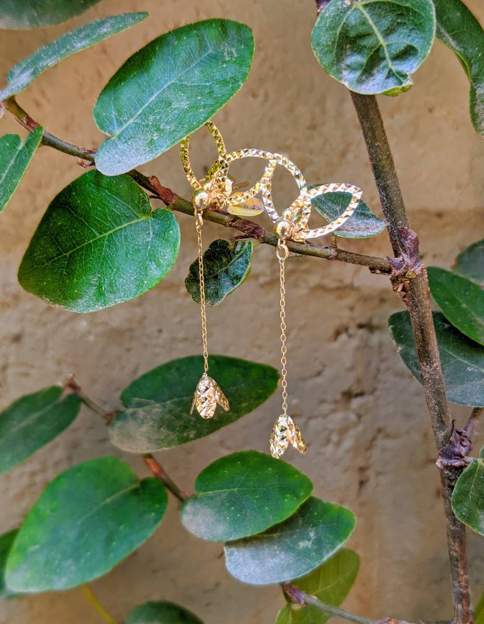 Solid 14K Gold Drop Earrings Dainty Gold Post Earrings Etsy