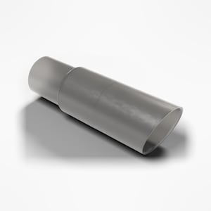 May include: A cylindrical gray plastic adapter featuring two distinct sections of varying diameters. The component has a smooth, matte finish and a hollow interior, designed with a stepped transition between the narrower and wider ends.