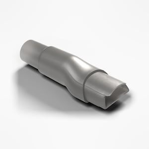 May include: A gray plastic vacuum cleaner attachment featuring a cylindrical connector on one end that transitions into a flattened, rectangular nozzle on the other. The component has a smooth, matte finish and a hollow interior for airflow.