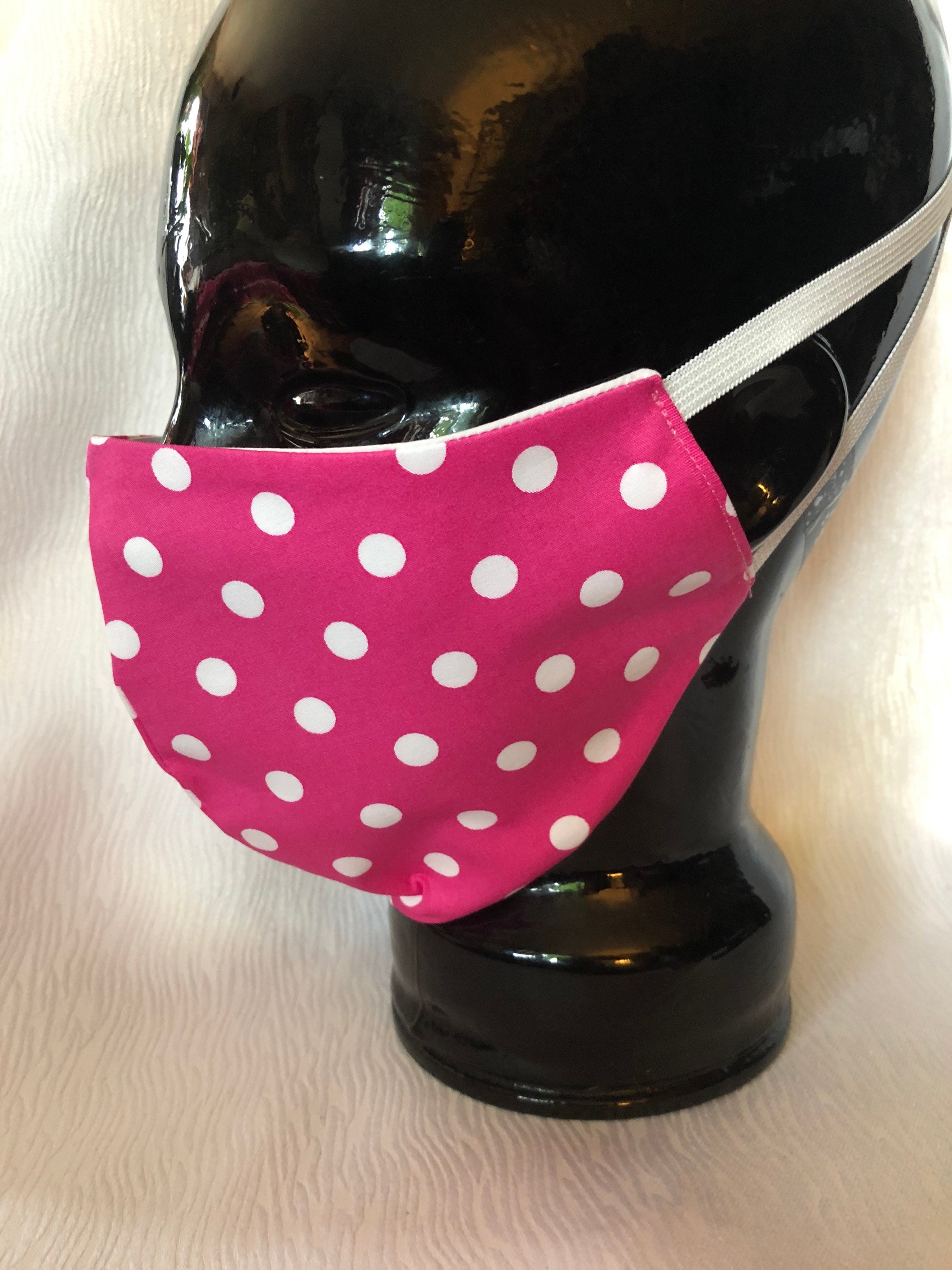 Pink And White Polka Dot Face Mask Double Layer Cotton Etsy