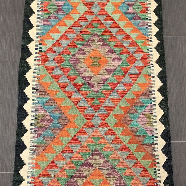 Vintage Kilim Runner, Handmade Artisan Afghan Turkish Aztec Natural Wool Kilim Runner Rug 182x67 CM