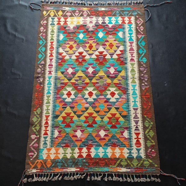 Kilim Rug Classic, Handmade Artisan Afghan Turkish Aztec Geometric Wool Kilim Rug 159x104 CM