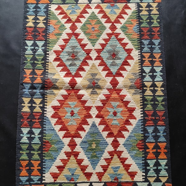 Kilim Rug Classic, Handmade Artisan Afghan Turkish Aztec Geometric Wool Kilim Rug 124x79 CM