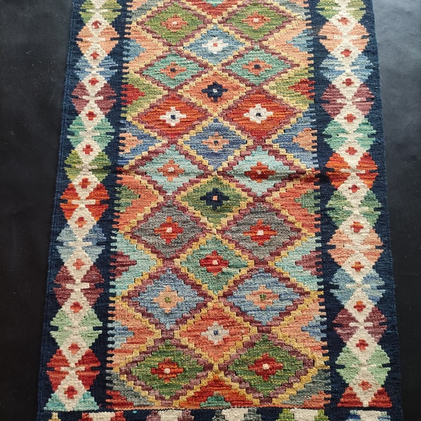 Kilim Rug Classic, Handmade Artisan Afghan Turkish Aztec Geometric Wool Kilim Rug 124x76 CM