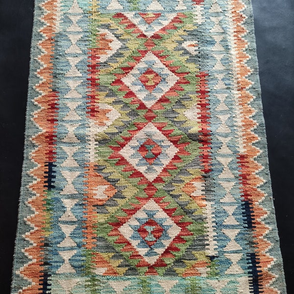 Kilim Rug Classic, Handmade Artisan Afghan Turkish Aztec Geometric Wool Kilim Rug 123x78 CM
