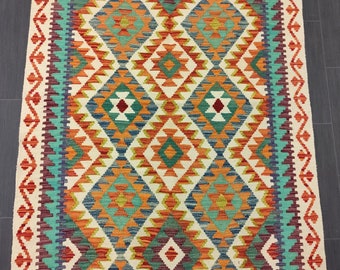 Tappeto Kilim Afgano, Tappeto Kilim in lana naturale azteca afghano turco afgano tessuto a mano 183x128 CM