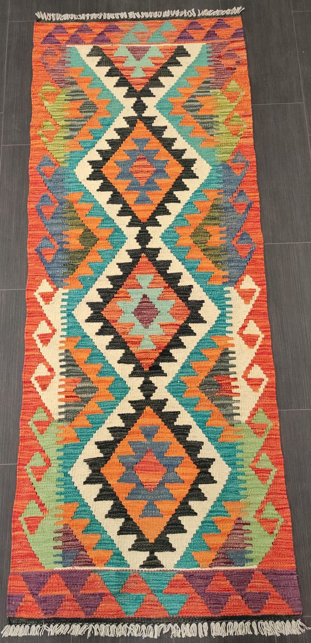 Vintage Kilim Runner, Handmade Artisan Afghan Turkish Aztec Sheep Wool