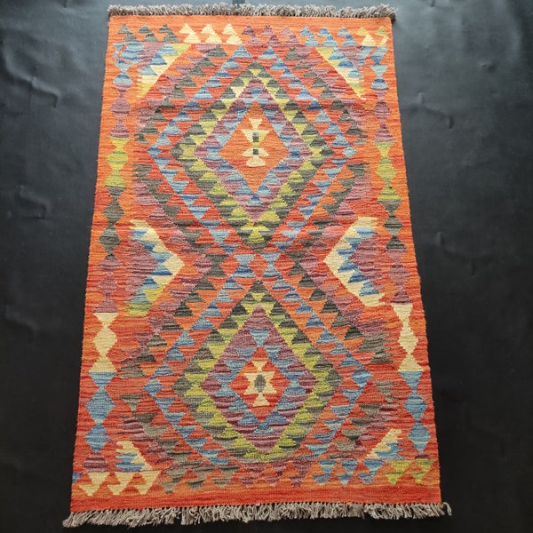 Kilim Rug Classic, Handmade Artisan Afghan Turkish Aztec Geometric Wool Kilim Rug 150x93 CM