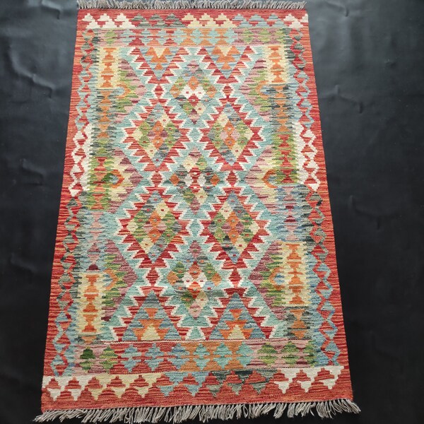 Kilim Rug Classic, Handmade Artisan Afghan Turkish Aztec Geometric Wool Kilim Rug 157x99 CM