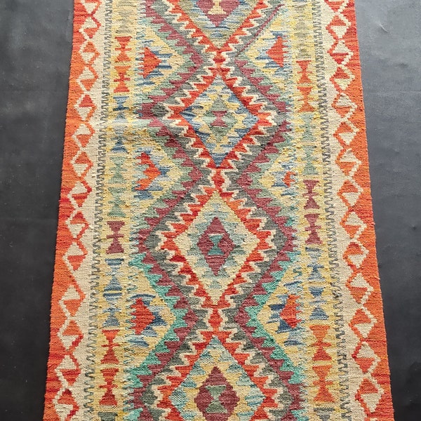 Kilim Runner Classic, Handmade Artisan Afghan Turkish Aztec Natural Wool Kilim Runner Rug 204x73 CM