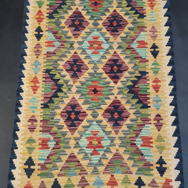 Heritage Kilim Rug, Handwoven Artisan Afghan Turkish Aztec Natural Reversible Wool Kilim Rug 150x84 CM