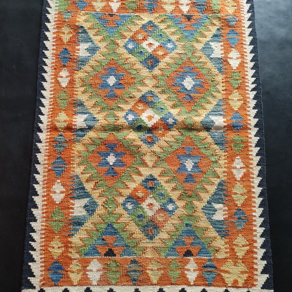 Kilim Rug Classic, Handmade Artisan Afghan Turkish Aztec Geometric Wool Kilim Rug 133x83 CM