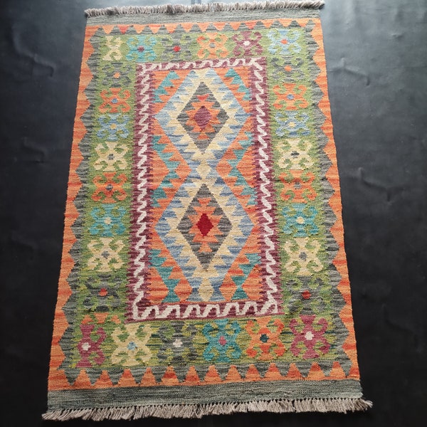 Kilim Rug Classic, Handmade Artisan Afghan Turkish Aztec Geometric Wool Kilim Rug 150x97CM