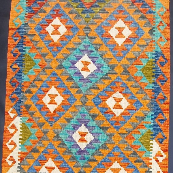 Kilim Rug Double Sided, Handmade Artisan Afghan Turkish Aztec Natural Wool Kilim Rug 119x82 CM
