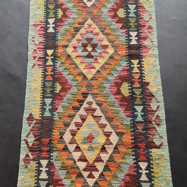 Kilim Runner Classic, Handmade Artisan Afghan Turkish Aztec Natural Wool Kilim Runner Rug 192x66 CM